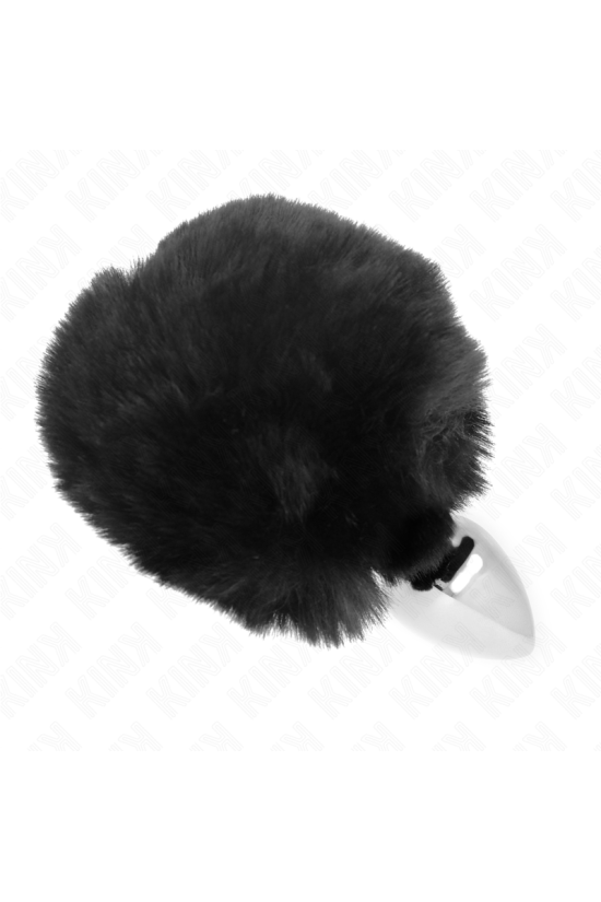 KINK - SPINA IN ACCIAIO INOSSIDABILE 7 x 3 CM CON CODA DI CONIGLIO IN ECOPELLICCIA NERA 8 CM