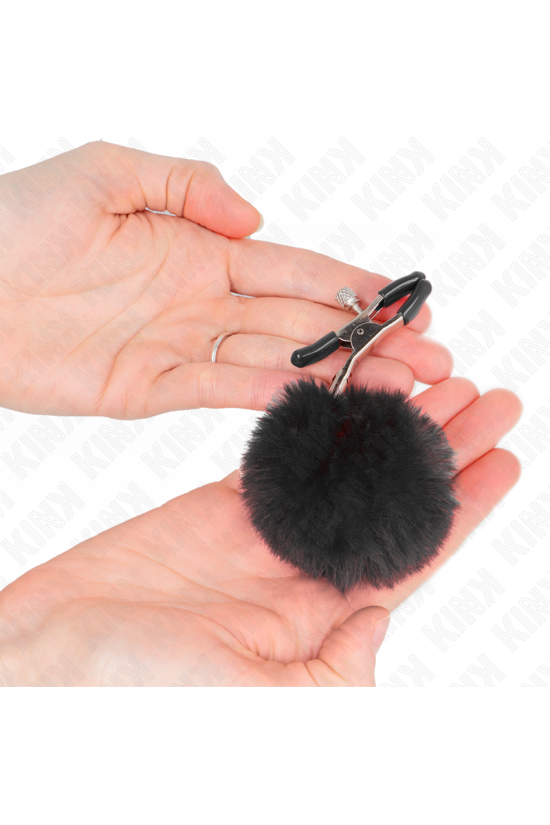 KINK - MORSETTO PER CAPEZZOLI CON SFERA IN ECOPELLICCIA NERA 6 CM