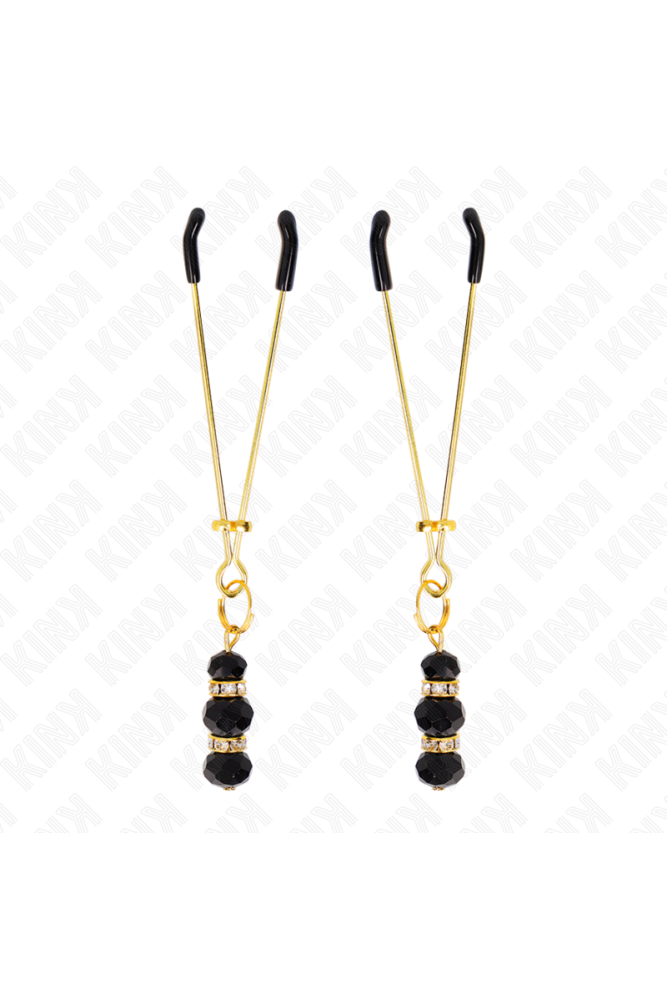 KINK - PINZE PER CAPEZZOLI SOTTILI ORO CON 3 PERLINE DI VETRO NERE 7 CM