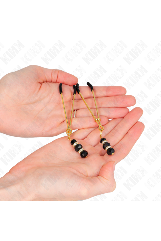 KINK - PINZE PER CAPEZZOLI SOTTILI ORO CON 3 PERLINE DI VETRO NERE 7 CM