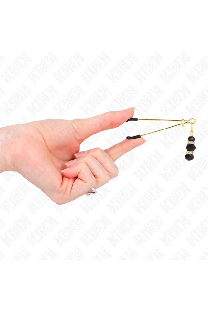 KINK - PINZE PER CAPEZZOLI SOTTILI ORO CON 3 PERLINE DI VETRO NERE 7 CM