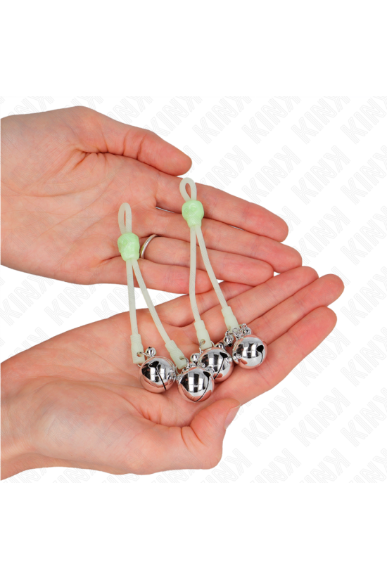 KINK - PINZE PER CAPEZZOLI TESCHIO LUMINOSO CON ANELLO CAMPANE REGOLABILI VERDE/ARGENTO