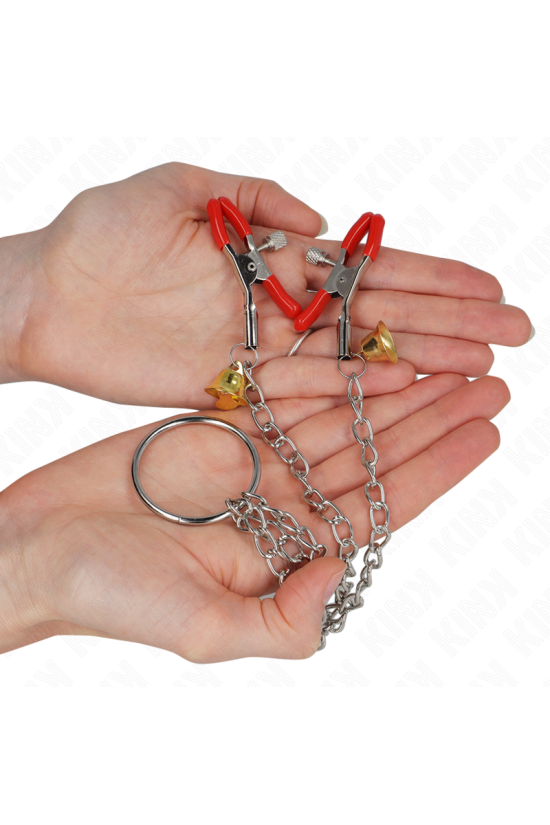 KINK - MORSETTI PER CAPEZZOLI TRIPLI E CLIT ROSSO CON CATENA 30 CM