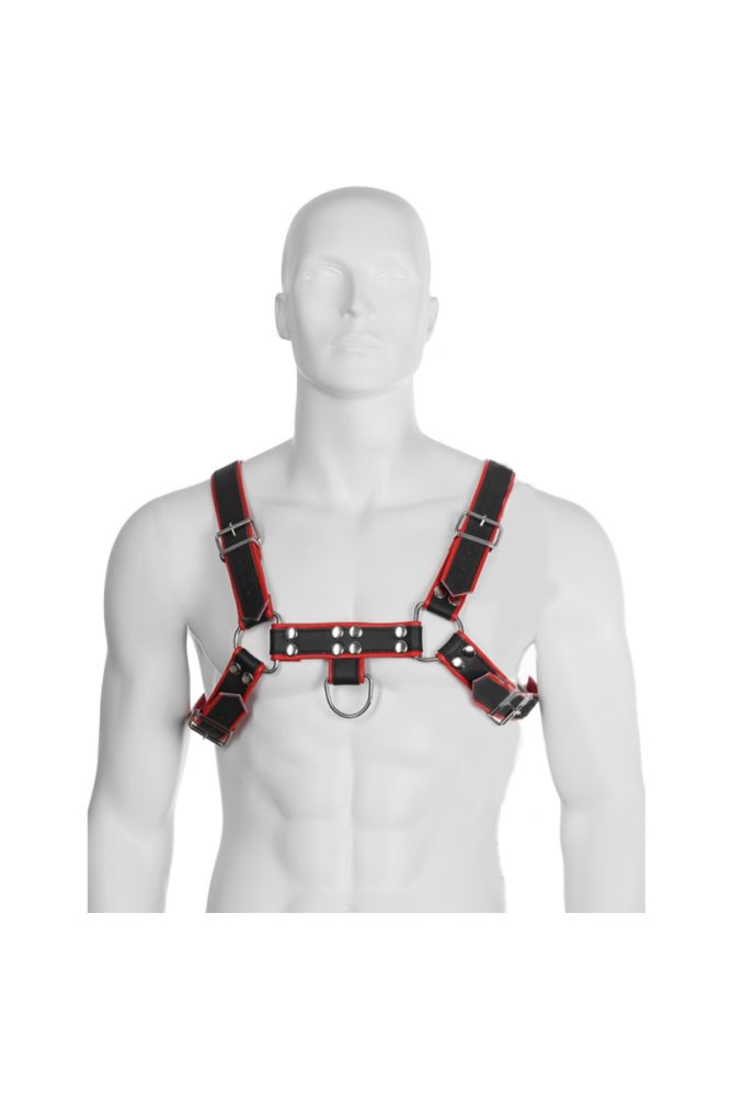 LEATHER BODY - CATENA HARNESS III NERO / ROSSO