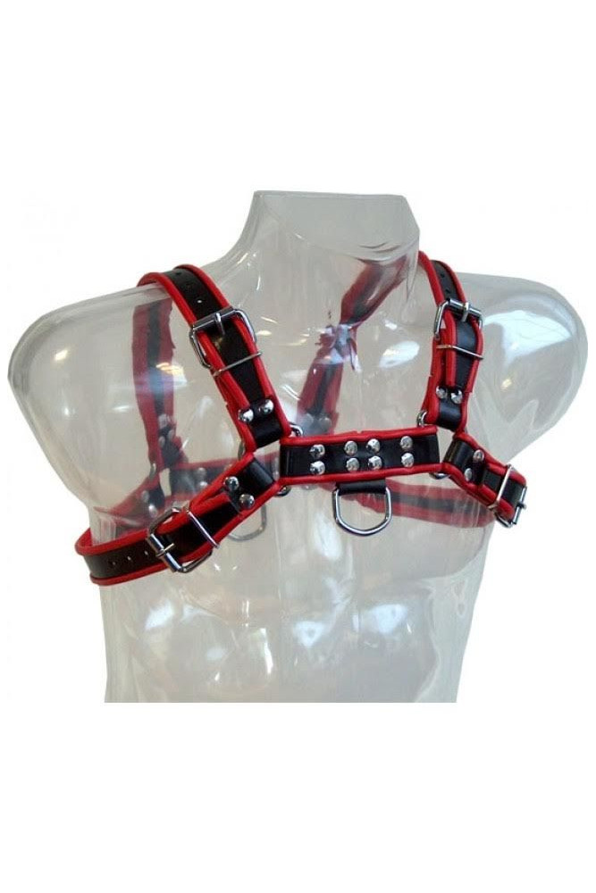 LEATHER BODY - CATENA HARNESS III NERO / ROSSO