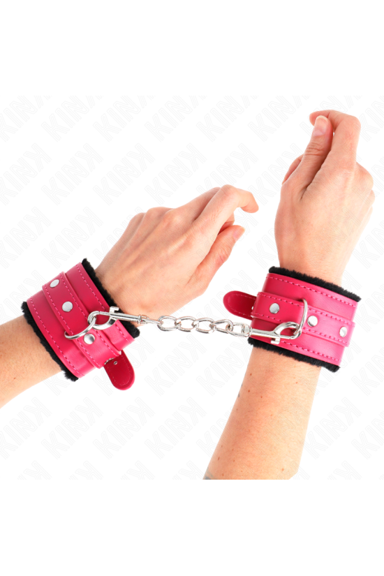 KINK - POGGIPOLSI PREMIUM FODERATI IN PELLICCIA NERI CON CINTURA ROSA LAMPONE REGOLABILE 17-29 CM X 6 CM