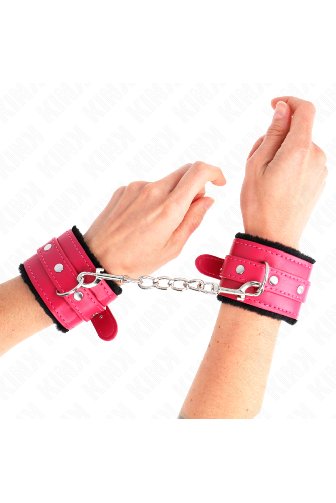 KINK - POGGIPOLSI PREMIUM FODERATI IN PELLICCIA NERI CON CINTURA ROSA LAMPONE REGOLABILE 17-29 CM X 6 CM