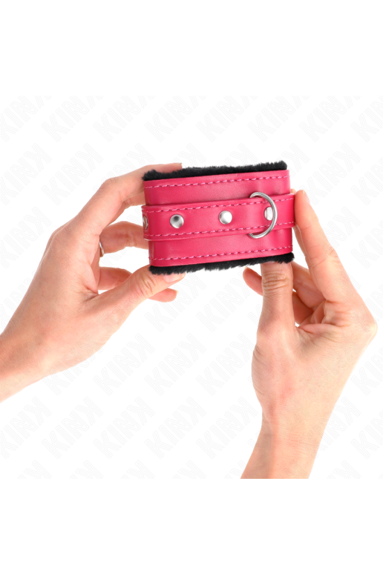 KINK - POGGIPOLSI PREMIUM FODERATI IN PELLICCIA NERI CON CINTURA ROSA LAMPONE REGOLABILE 17-29 CM X 6 CM