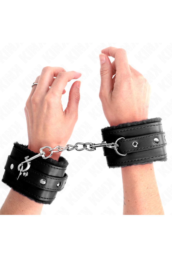 KINK - RESISTENZA DA POLSO PREMIUM FODERATA IN PELLICCIA NERA CON CINTURA NERA REGOLABILE 17-29 CM X 6 CM