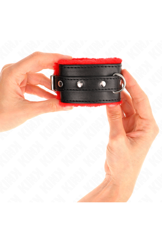 KINK - RESISTENZA DA POLSO PREMIUM FODERATA IN PELLICCIA ROSSO CON CINTURA NERA REGOLABILE 17-29 CM X 6 CM