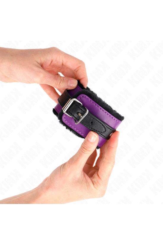 KINK - POGGIPOLSI PREMIUM FODERATI IN PELLICCIA NERI CON CINTURA VIOLA/NERA REGOLABILE 17-29 CM X 6 CM