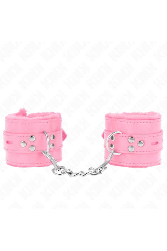 KINK - POLSINI IMBOTTITI IN PELLICCIA CON FORI QUADRI ROSA E CINTURA ROSA REGOLABILE 17-29 CM X 6 CM