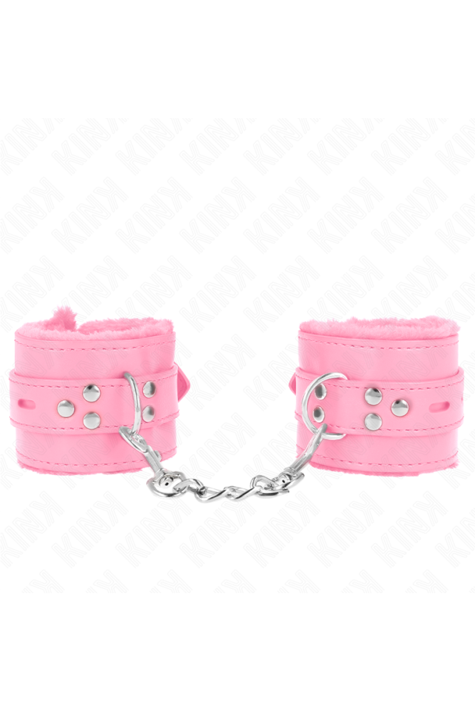 KINK - POLSINI IMBOTTITI IN PELLICCIA CON FORI QUADRI ROSA E CINTURA ROSA REGOLABILE 17-29 CM X 6 CM