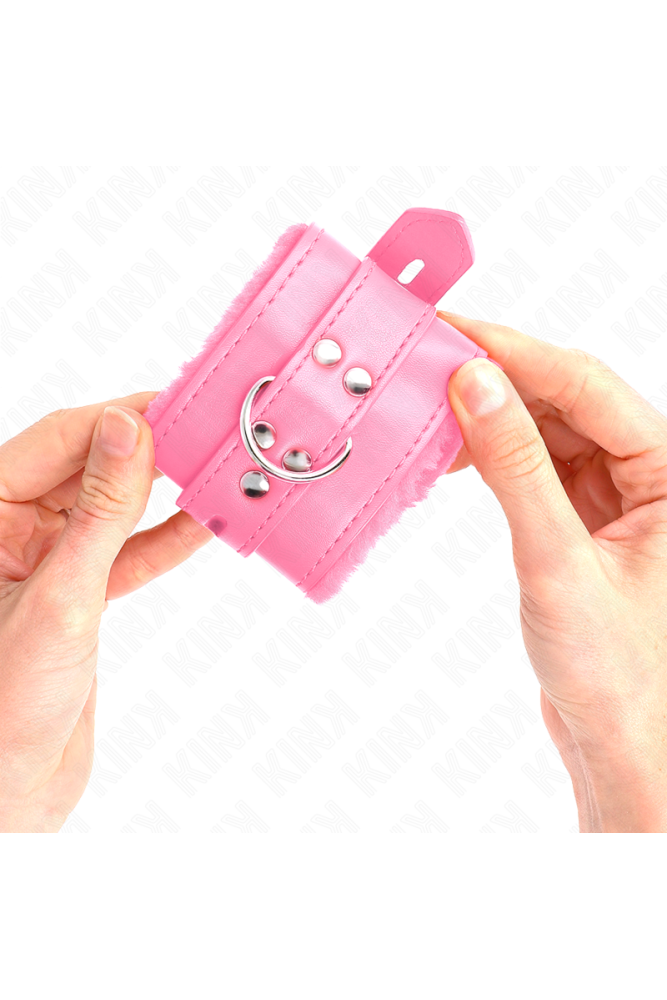 KINK - POLSINI IMBOTTITI IN PELLICCIA CON FORI QUADRI ROSA E CINTURA ROSA REGOLABILE 17-29 CM X 6 CM