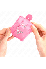 KINK - POLSINI IMBOTTITI IN PELLICCIA CON FORI QUADRI ROSA E CINTURA ROSA REGOLABILE 17-29 CM X 6 CM