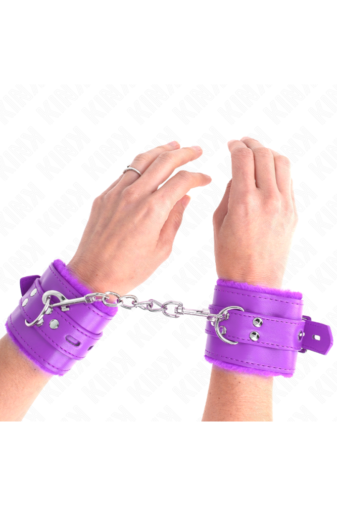 KINK - POLSINI IMBOTTITI IN PELLICCIA CON FORI QUADRI VIOLA E CINTURA VIOLA REGOLABILE 17-29 CM X 6 CM