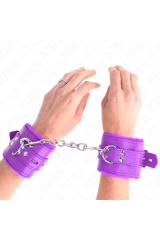 KINK - POLSINI IMBOTTITI IN PELLICCIA CON FORI QUADRI VIOLA E CINTURA VIOLA REGOLABILE 17-29 CM X 6 CM