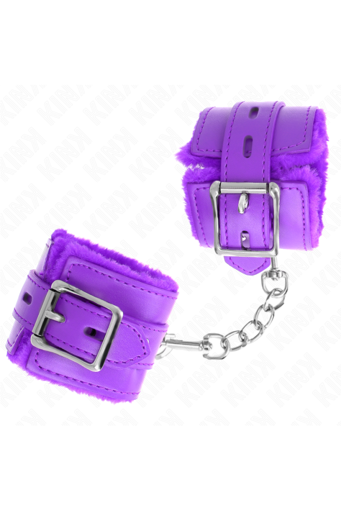 KINK - POLSINI IMBOTTITI IN PELLICCIA CON FORI QUADRI VIOLA E CINTURA VIOLA REGOLABILE 17-29 CM X 6 CM