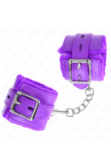 KINK - POLSINI IMBOTTITI IN PELLICCIA CON FORI QUADRI VIOLA E CINTURA VIOLA REGOLABILE 17-29 CM X 6 CM