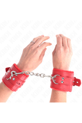 KINK - POLSINI IMBOTTITI IN PELLICCIA CON FORI QUADRI ROSSO E CINTURA ROSSA REGOLABILE 17-29 CM X 6 CM