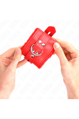 KINK - POLSINI IMBOTTITI IN PELLICCIA CON FORI QUADRI ROSSO E CINTURA ROSSA REGOLABILE 17-29 CM X 6 CM