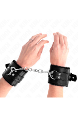 KINK - POLSINI IMBOTTITI IN PELLICCIA CON FORI QUADRI NERI E CINTURA NERA REGOLABILE 17-29 CM X 6 CM