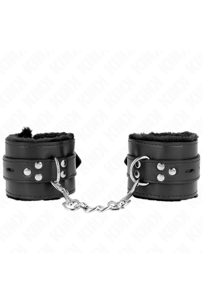 KINK - POLSINI IMBOTTITI IN PELLICCIA CON FORI QUADRI NERI E CINTURA NERA REGOLABILE 17-29 CM X 6 CM