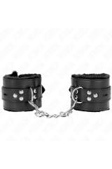 KINK - POLSINI IMBOTTITI IN PELLICCIA CON FORI QUADRI NERI E CINTURA NERA REGOLABILE 17-29 CM X 6 CM