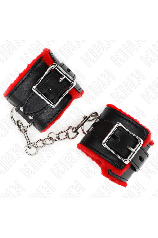 KINK - POLSINI IMBOTTITI IN PELLICCIA CON FORI QUADRI CINTURA ROSSA E NERA REGOLABILE 17-29 CM X 6 CM