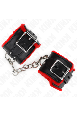 KINK - POLSINI IMBOTTITI IN PELLICCIA CON FORI QUADRI CINTURA ROSSA E NERA REGOLABILE 17-29 CM X 6 CM