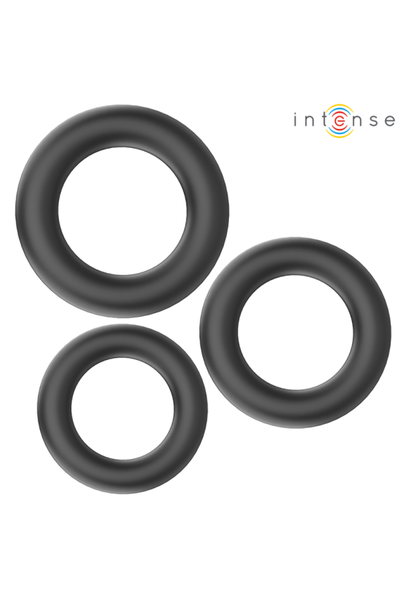 INTENSE - HUGH 3 ANELLI PER PENE IN SILICONE BASIC NERI