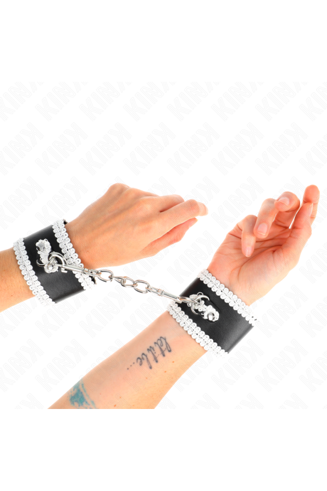 KINK - POLSO NERO CON PIZZO DECORATO BIANCO REGOLABILE 20-23 CM X 5