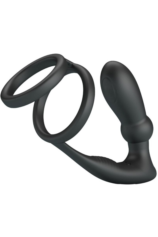 PRETTY LOVE - ANELLO PER PENE EMONI + TAPPO ANALE 12 VIBRAZIONI NERO