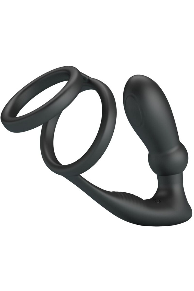 PRETTY LOVE - ANELLO PER PENE EMONI + TAPPO ANALE 12 VIBRAZIONI NERO