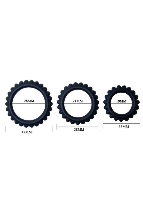 BAILE - TITAN SET 3 PZ ANELLI PER IL CAZZO NERO 2.8 + 2.4 + 1.9 CM