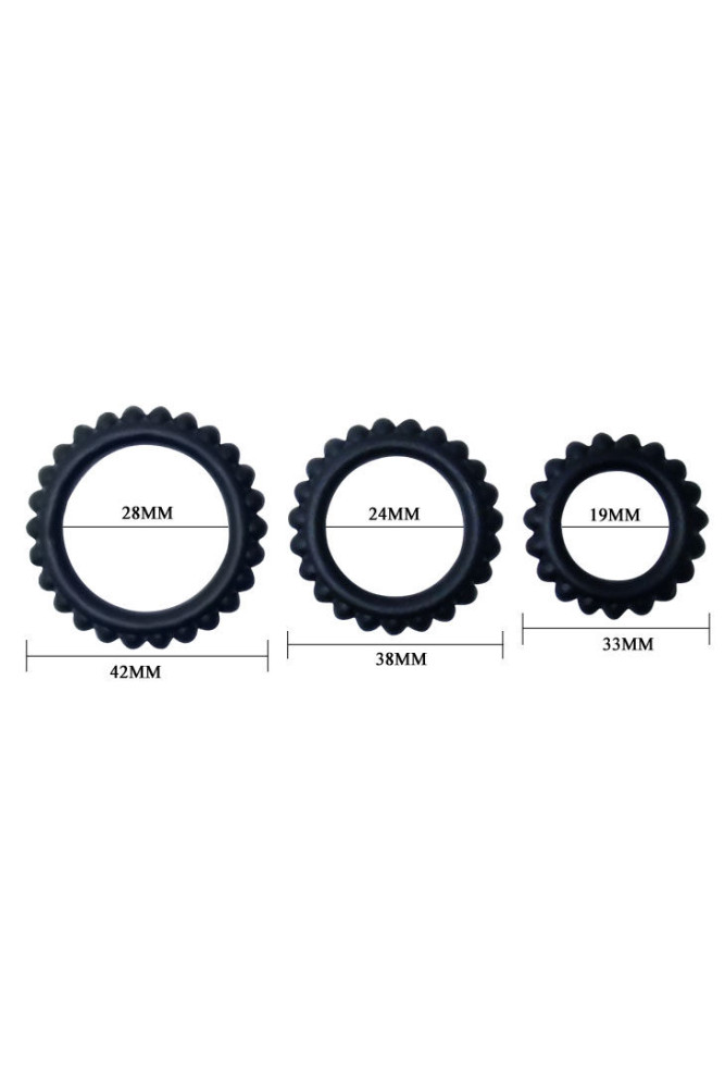 BAILE - TITAN SET 3 PZ ANELLI PER IL CAZZO NERO 2.8 + 2.4 + 1.9 CM