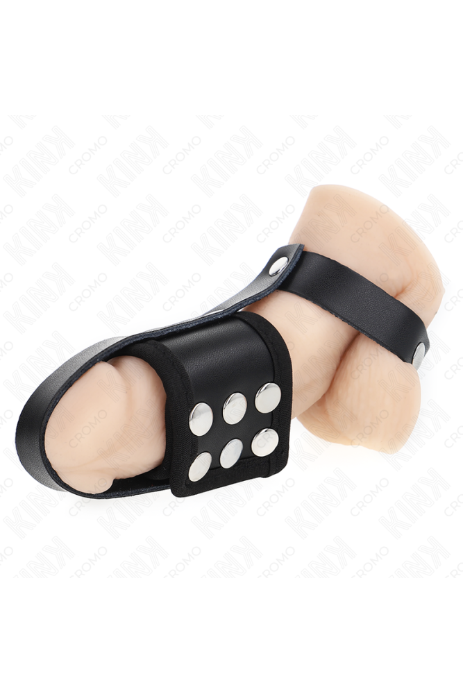 KINK - ANELLO PER GABBIA PER PENE IN PELLE CON CINTURINO DIVISORE PER PALLINE RIVESTITO REGOLABILE