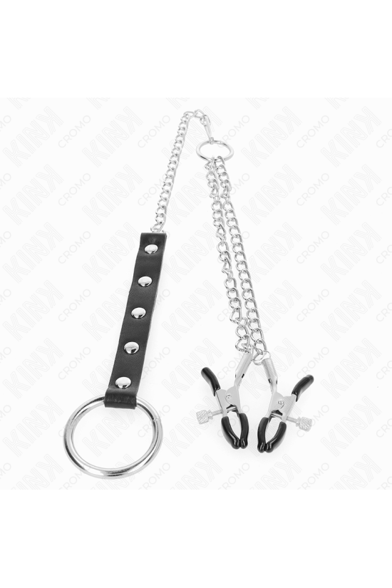 KINK - ANELLO PER PENE IN METALLO CON CATENA E MORSETTI PER CAPEZZOLI REGOLABILI
