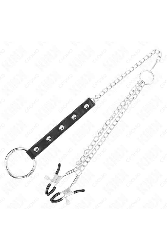 KINK - ANELLO PER PENE IN METALLO CON CATENA E MORSETTI PER CAPEZZOLI REGOLABILI