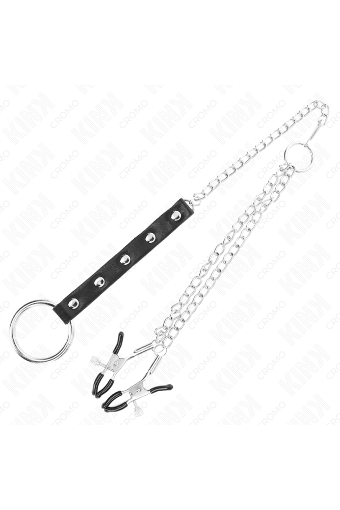 KINK - ANELLO PER PENE IN METALLO CON CATENA E MORSETTI PER CAPEZZOLI REGOLABILI