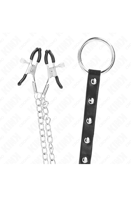 KINK - ANELLO PER PENE IN METALLO CON CATENA E MORSETTI PER CAPEZZOLI REGOLABILI