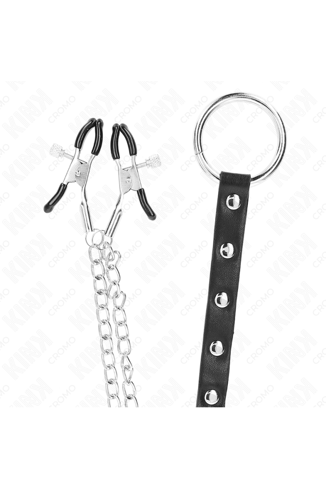 KINK - ANELLO PER PENE IN METALLO CON CATENA E MORSETTI PER CAPEZZOLI REGOLABILI