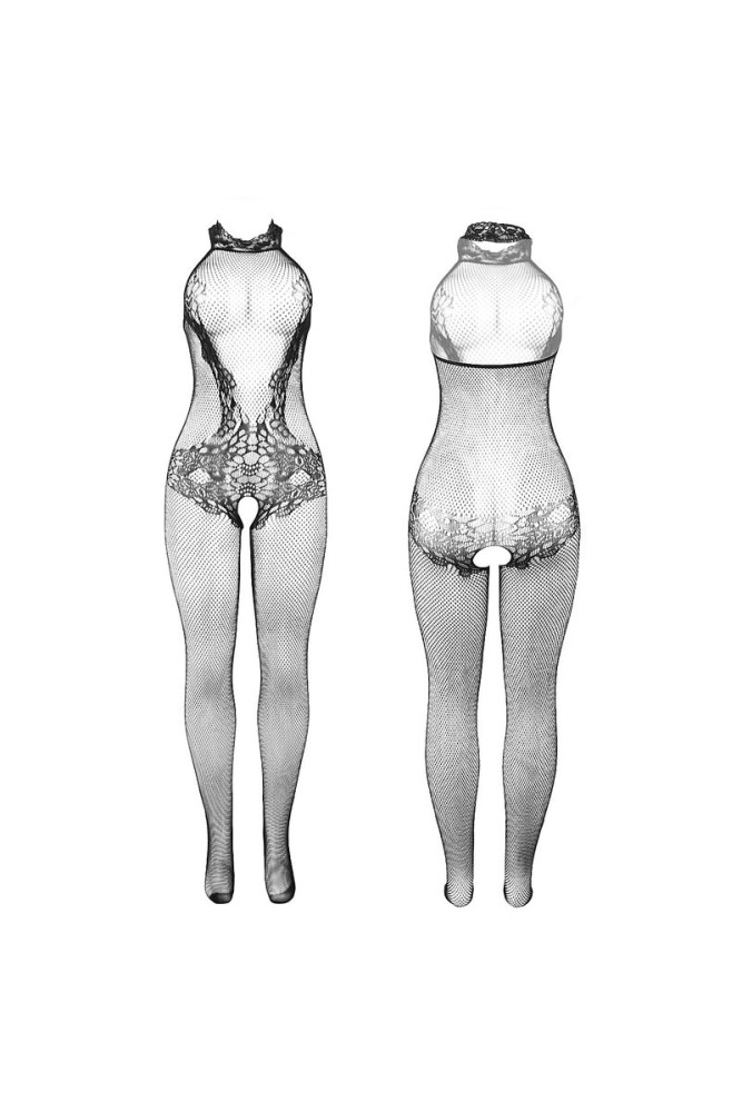 SUBBLIME - 951801 BODYSTOCKING A RETE E PIZZO SENZA CAVALLO CON COLLO ALTO NERO TAGLIA UNICA