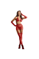 SUBBLIME - 952181 BODYSTOCKING A RETE CON GUANTI E STRASS ROSSO TAGLIA UNICA