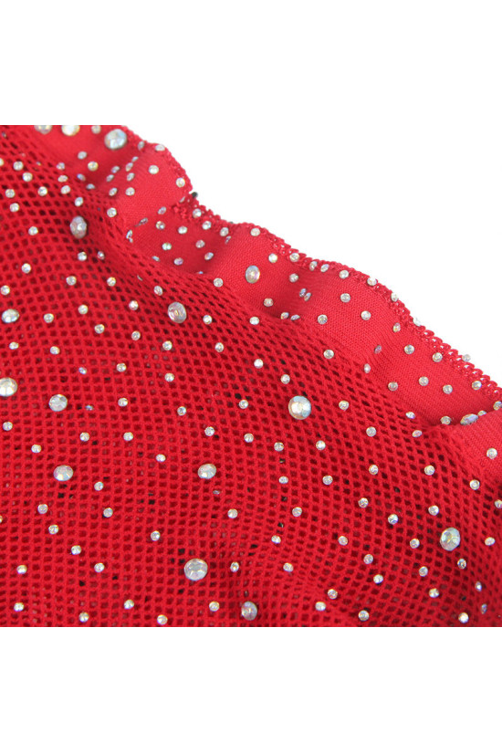 SUBBLIME - 952181 BODYSTOCKING A RETE CON GUANTI E STRASS ROSSO TAGLIA UNICA
