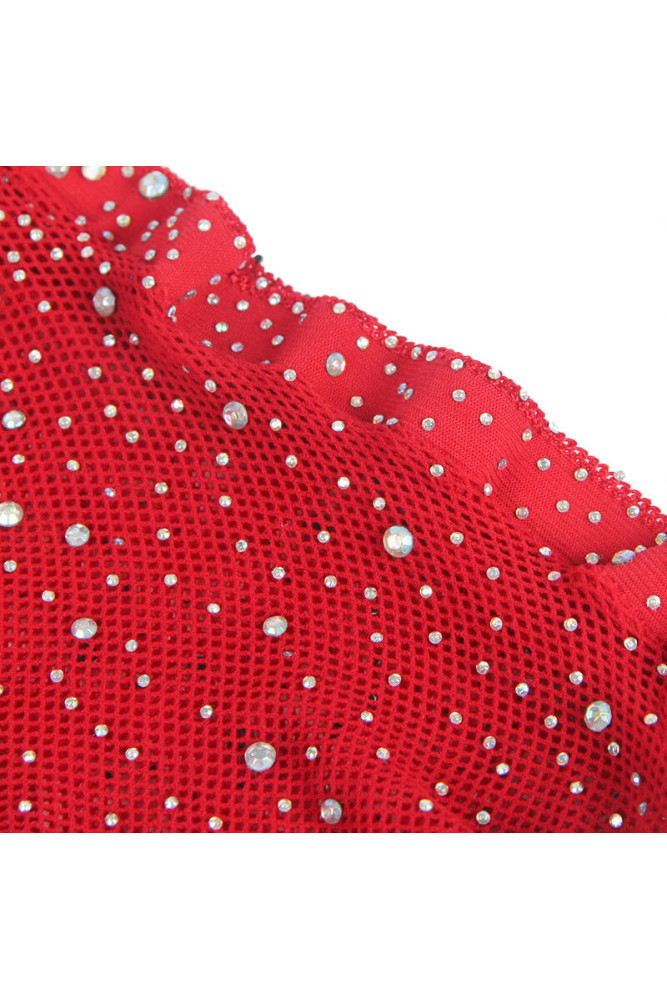 SUBBLIME - 952181 BODYSTOCKING A RETE CON GUANTI E STRASS ROSSO TAGLIA UNICA
