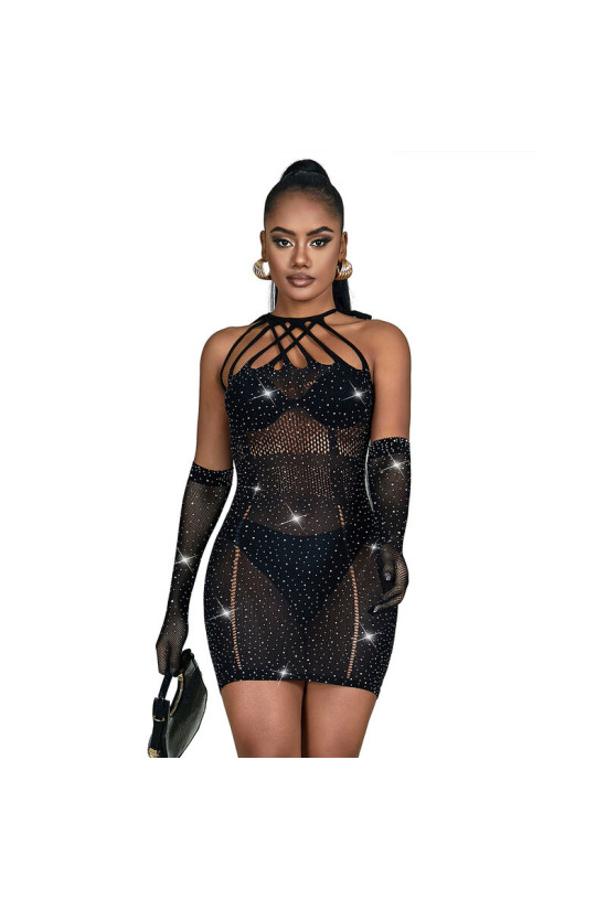 SUBBLIME - 952235 ABITO A RETE CON STRASS NERO TAGLIA UNICA