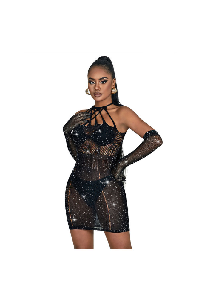 SUBBLIME - 952235 ABITO A RETE CON STRASS NERO TAGLIA UNICA