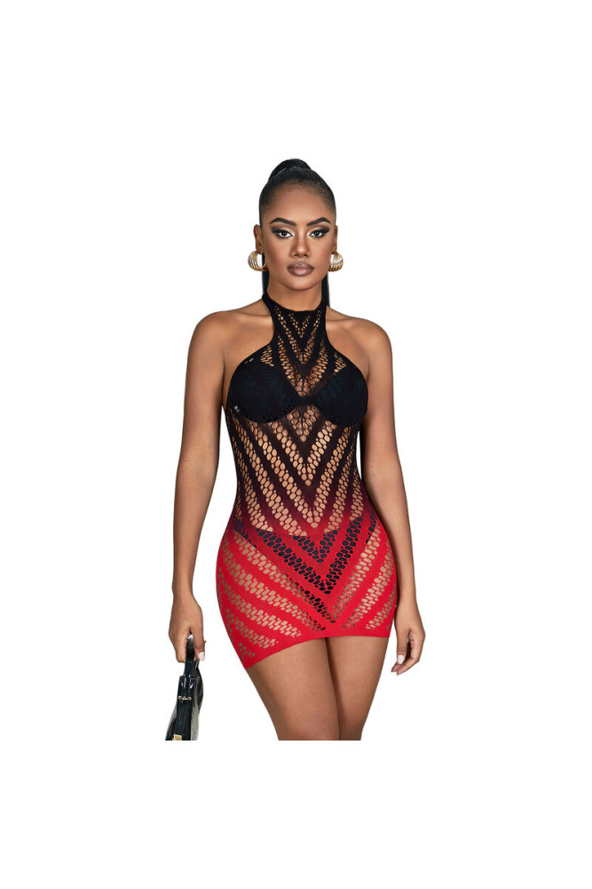 SUBBLIME - 952242 VESTITO ELASTICO A RETE DEGRADATA ROSSO E NERO TAGLIA UNICA