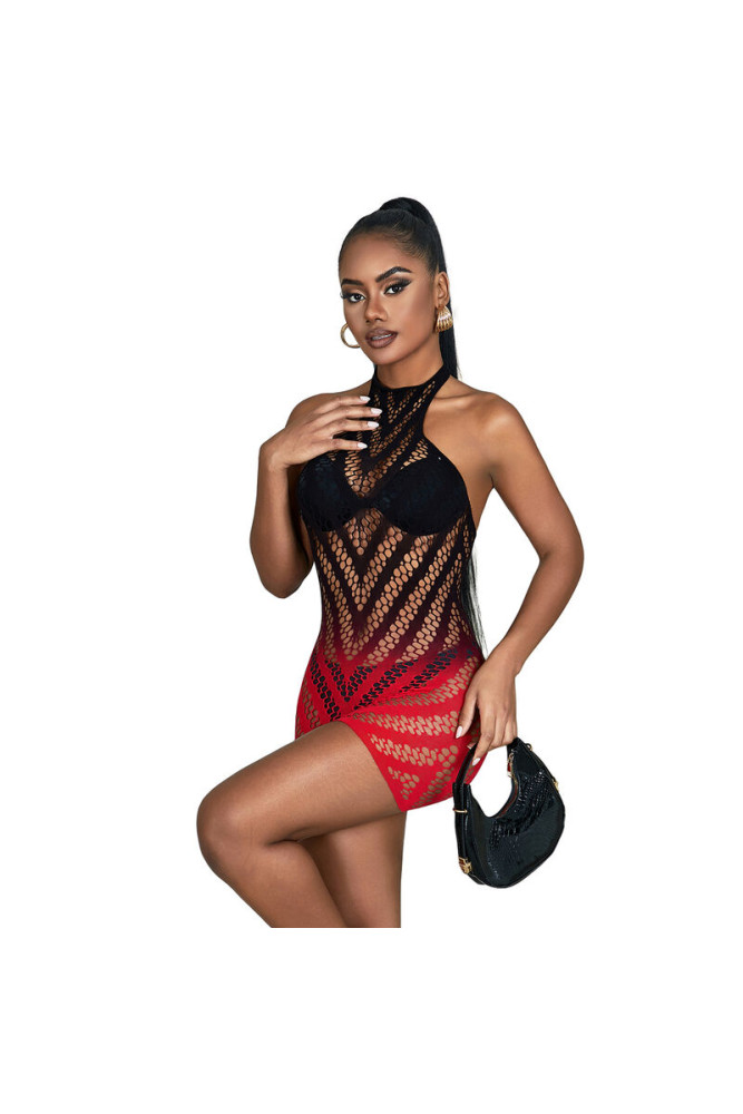 SUBBLIME - 952242 VESTITO ELASTICO A RETE DEGRADATA ROSSO E NERO TAGLIA UNICA